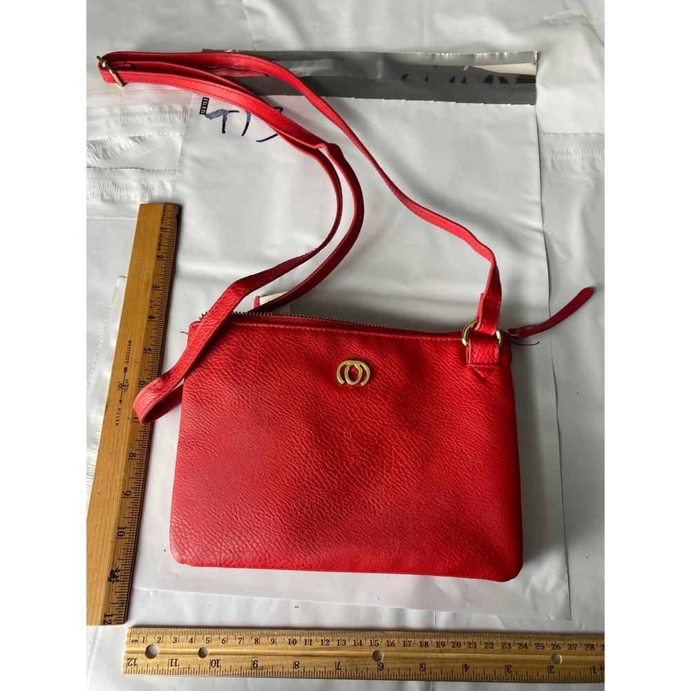 Red Crossbody Bag Small Messenger Bag Gold‎ Logo Accent